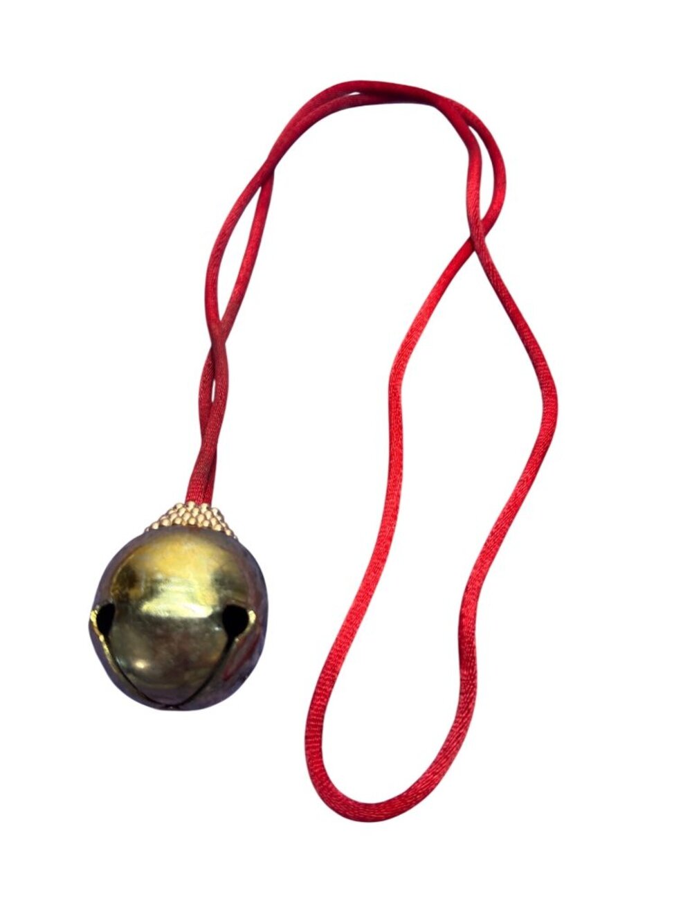 Novelty Goldtone Jingle Bell Pendant Necklace Red Cord 28 inches Long Pendant
